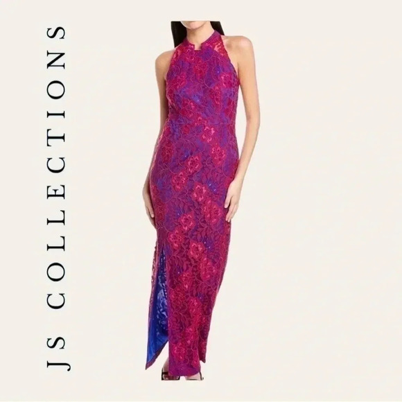 Js‎ COLLECTION FORMAL DRESS ROYAL BLUE AND HOT FUSHIA SIZE 6 HIGH NECK - Picture 1 of 11